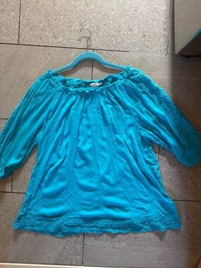 Westport Turquoise Off-Shoulder Eyelet Blouse
